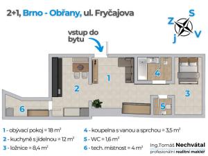 Pronájem bytu 2+1, Brno - Obřany, Fryčajova, 48 m2