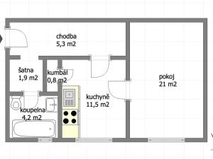 Prodej bytu 2+kk, Rakovník, Šamotka, 44 m2