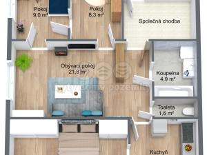 Prodej bytu 4+1, Větrušice, Jižní, 74 m2