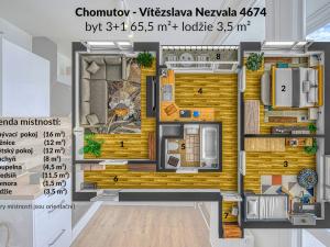 Pronájem bytu 3+1, Chomutov, Vítězslava Nezvala, 65 m2