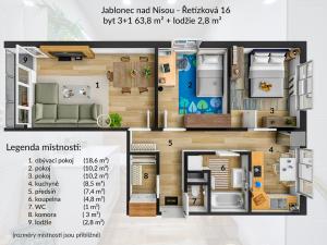 Pronájem bytu 3+1, Jablonec nad Nisou, Řetízková, 63 m2