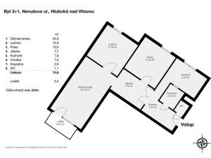 Pronájem bytu 3+1, Hluboká nad Vltavou, Nerudova, 70 m2