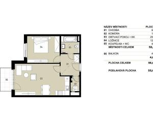 Pronájem bytu 2+kk, Praha, V třešňovce, 57 m2