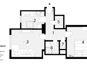 Prodej bytu 2+1, Brno, Čápkova, 59 m2