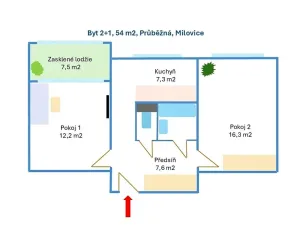 Prodej bytu 2+1, Milovice, Průběžná, 54 m2