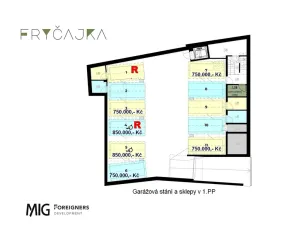 Prodej garážového stání, Brno, Fryčajova, 14 m2