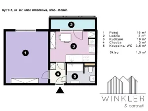 Pronájem bytu 1+1, Brno, Urbánkova, 34 m2