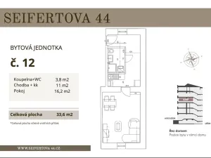 Prodej bytu 1+1, Praha - Žižkov, Seifertova, 33 m2