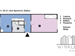 Pronájem bytu 1+1, Zbýšov, Sportovní, 36 m2