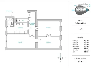 Prodej bytu 3+1, Praha - Nové Město, Vyšehradská, 102 m2