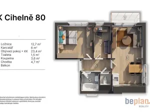 Pronájem bytu 3+kk, Zlatníky-Hodkovice, K Cihelně, 53 m2