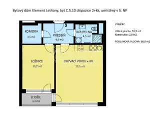 Prodej bytu 2+kk, Praha - Letňany, Tupolevova, 56 m2