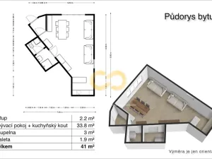 Prodej bytu 1+kk, Horní Planá, Jenišov, 43 m2