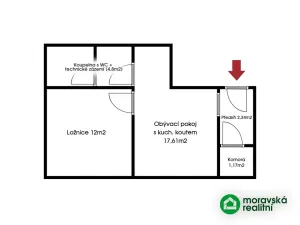 Pronájem bytu 2+kk, Neslovice, Školní, 38 m2