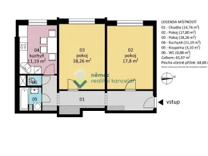 Prodej bytu 2+1, Praha - Strašnice, Sečská, 69 m2