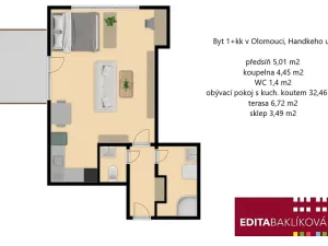 Prodej bytu 1+kk, Olomouc, Handkeho, 43 m2