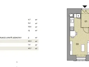 Pronájem bytu 2+kk, Praha - Nové Město, Dlážděná, 41 m2