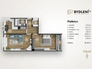 Prodej bytu 2+1, Chomutov, Palackého, 66 m2