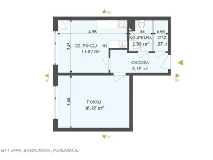 Pronájem bytu 2+kk, Pardubice, Bartoňova, 41 m2