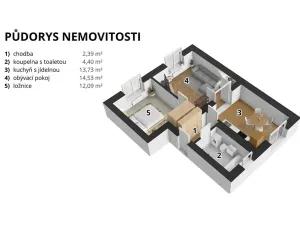 Prodej bytu 2+1, Pardubice, Teplého, 53 m2