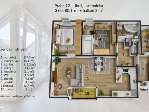 Pronájem bytu 3+kk, Praha - Libuš, Libušská, 80 m2