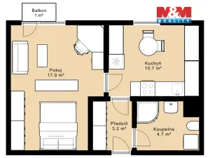 Prodej bytu 1+1, Dačice - Dačice IV, Nivy, 39 m2