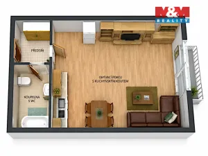 Pronájem bytu 1+kk, Praha - Letňany, Frýdecká, 27 m2