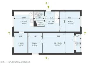 Prodej bytu 4+1, Přelouč, Studentská, 74 m2