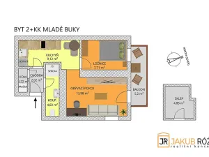 Pronájem bytu 2+kk, Mladé Buky, 38 m2