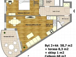 Pronájem bytu 2+kk, Praha - Stodůlky, Melodická, 59 m2