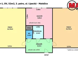 Pronájem bytu 2+1, Praha - Malešice, Lipecká, 52 m2