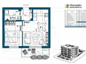 Prodej bytu 2+kk, Klenovica, Chorvatsko, 46 m2