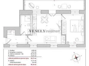 Prodej bytu 2+kk, Praha - Nusle, Boleslavova, 58 m2