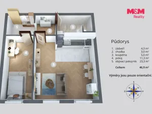 Pronájem bytu 2+kk, Ústí nad Labem, Obvodová, 46 m2