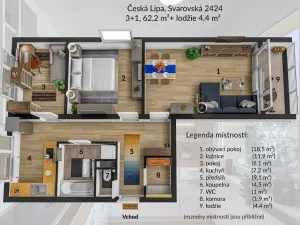 Pronájem bytu 3+1, Česká Lípa, Svárovská, 62 m2