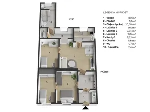 Prodej bytu 3+1, Teplice, U Hadích lázní, 74 m2