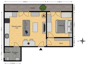 Pronájem bytu 2+kk, Praha - Běchovice, U vrby, 52 m2