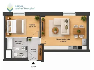 Pronájem bytu 2+kk, Praha - Satalice, K nádraží, 44 m2