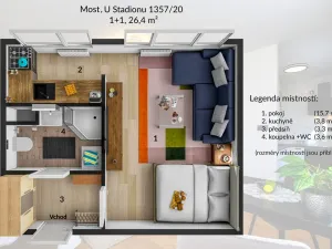 Prodej bytu 1+kk, Most, U Stadionu, 26 m2