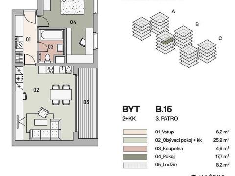 Prodej bytu 2+kk, Praha - Vysočany, Pod Krocínkou, 59 m2