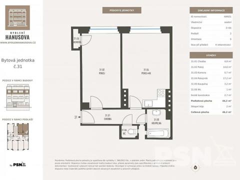 Prodej bytu 2+kk, Praha - Michle, Hanusova, 44 m2