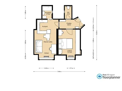 Prodej bytu 2+kk, Praha - Žižkov, Rečkova, 41 m2